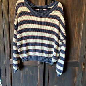 Blank Paige Zara Blue and Cream Crew Neck Sweater with Nautical Stripes